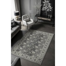 Homshtag Gotik Dekor Tarzı Çiçekli Gri Yatak Odası Halısı, Yıkanabilir Gri Oturma Odası Halısı