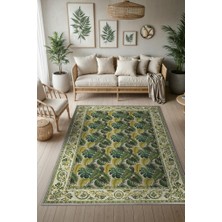 Homshtag Barok Bordürlü Botanik Desenli Tropikal Oturma Odası Halısı, Yıkanabilir Dokuma Pamuk Tabanlı Halı