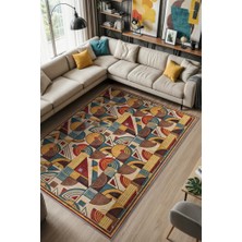 Homshtag Salon Halısı Geometrik Desenli, Çok Renkli Halı, Retro Halı, Yıkanabilir Dokuma Pamuk Tabanlı Halı
