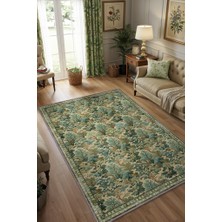 Homshtag Ağaç Desenli Yeşil Halı, Yıkanabilir Dokuma Pamuk Tabanlı Salon Halısı, Dekoratif Halı, Doğal Ev Dekoru