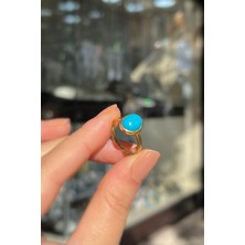 Erer Gümüş Gümüş 10X8 mm Firuze Taşlı Altın Kaplama Yüzük