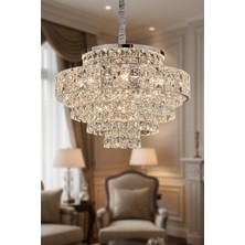 Ünal Aydınlatma Cristalin Krom 60 cm Kristal Taşlı Modern Avize – Salon ve Oturma Odası