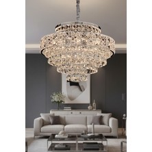 Ünal Aydınlatma Cristalin Krom 50 cm Kristal Taşlı Modern Avize – Salon ve Oturma Odası