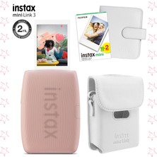 Fujifilm Instax Mini Link 3 Pembe Akıllı Telefon Yazıcısı Beyaz Çanta Deri Albüm ve 20'li Mini Film