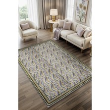 Homshtag Leylak Yeşil ve Sarı Renkli Oturma Odası Halısı, Doğal Ev Dekoru, Yıkanabilir Dokuma Pamuk Tabanlı Halı