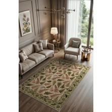 Homshtag Sıcak Renkli Botanik Oturma Odası Dekoru Halısı, Yıkanabilir Dokuma Pamuk Tabanlı Kaymaz Tabanlı Halı