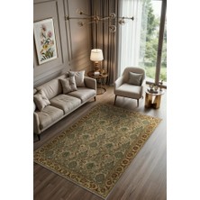 Homshtag Damask Desenli Kalisk Oturma Odası Halısı, Makinede Yıkanabilir Çiçekli Madalyon Halı