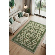 Homshtag Düğüm Desenli Yıkanabilir Salon Halısı, Krem Yeşil Halı, Minimal Ev Dekoru, Dokuma Pamuk Tabanlı Halı