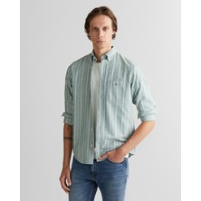 Gant Erkek Yeşil Regular Fit Düğmeli Yaka Çizgili Oxford Gömlek 3250215.338