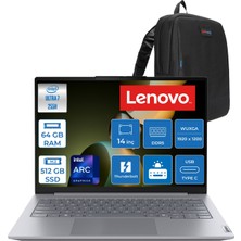 Lenovo Thinkbook 14 Gen8 Ial Intel Core Ultra 7 255H 5.1ghz 64GB Ddr5 512GB SSD Freedos Intel Arc 140T 14 Inç Wuxga (1920 x 1200) IPS 300NITS Taşınabilir Bilgisayar 21SJ007ATXF37 + Zetta Çanta