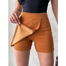 Bigelal Kapaklı Şort Etek Camel S208