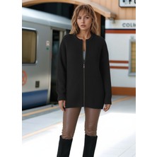 Mamayaga Kadın Fermuarlı Uzun Kol Cepli Spor Şık Tesettüre Uygun Büyük Beden Tunik Boy Ceket