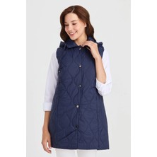 Desen Triko Kadın Kapüşonlu Kapitone Yelek 23406-26K