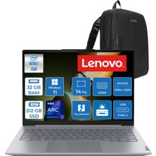 Lenovo Thinkbook 14 Gen8 Ial Intel Core Ultra 7 255H 5.1ghz 32GB Ddr5 512GB SSD Windows 11 Pro Intel Arc 140T 14 Inç Wuxga (1920 x 1200) IPS 300NITS Taşınabilir Bilgisayar 21SJ007ATXP16 + Zetta Çanta