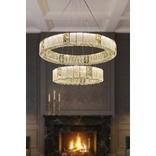 Ünal Aydınlatma Liva 2'li Sarkıt Avize 80 + 50 cm Kristal Taş Detaylı LED Avize - Oturma Odası & Salon