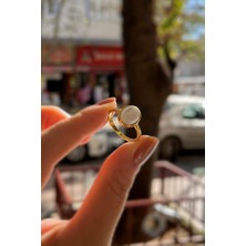 Erer Gümüş Gümüş 10X8 mm Sedef Taşlı Altın Kaplama Yüzük