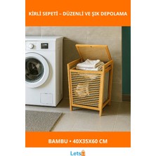 Letsii Orta Boy Ahşap Bambu Kirli Sepeti 40X35X60 cm