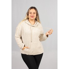 Truva Xxl Kadın Yumoş Peluş Kapüşonlu Sweatshirt Oversize Kışlık Teddy Hoodie