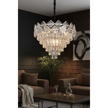 Ünal Aydınlatma Emir Krom 60 cm Kristal Taşlı Modern Avize – Salon ve Oturma Odası