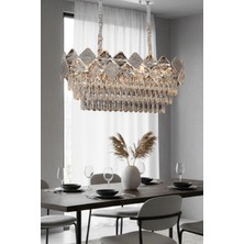 Ünal Aydınlatma Emir Krom 90 cm Kristal Taşlı Modern Avize – Yemek Masası ve Salon