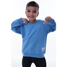 CQCQ Erkek Çocuk Mavi 2 İplik Sweatshirt – %100 Pamuk, Yumuşak Kumaş, Rahat, Günlük Spor