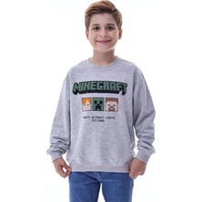 CQCQ Minecraft Baskılı Erkek Çocuk 3 İplik Sweatshirt Gri Gamer Oyun Temalı