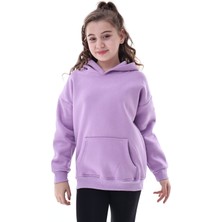 CQCQ Unisex Çocuk Kapüşonlu Şardonlu Sweatshirt 5-14 Yaş Oversize Günlük Spor Lila