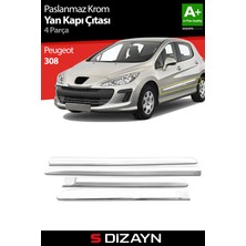S-Dizayn Peugeot 308 Krom Yan Kapı Çıtası 4 Prç 2007-2013
