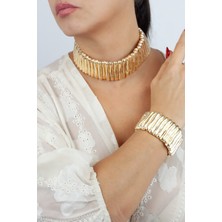 Liveyn Design Luna Gold Dokulu Choker & Bileklik Seti