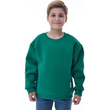 CQCQ Erkek Çocuk Yeşil Şardonlu Sweatshirt – %100 Pamuk Rahat Kalıp 5-10 Yaş