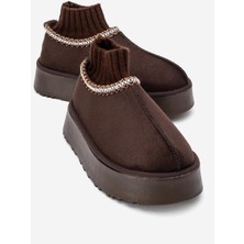 Ccway Kalın Tabanlı Mini Çoraplı Bot KAHVE