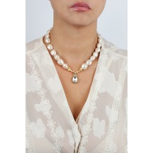 Liveyn Design Kristal Taş Uçlu Dorika Detay Inci Kolye
