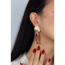 Liveyn Design Renkli Balık Form Sallantılı Gold Küpe
