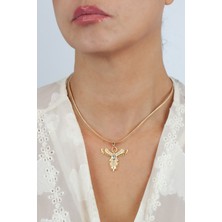 Liveyn Design Anka Kuş Uçlu Gold Kaplama Pirinç Düz Zincir Kolye