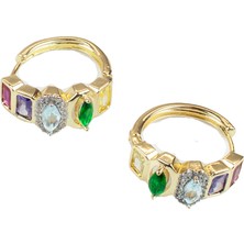 Liveyn Design Renkli Zirkon Taşlı Gold Kaplama Halka Küpe
