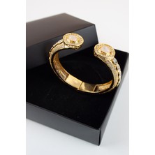 Liveyn Design Zirkon Taşlı El Işçiliği Kelepçe Gold Bileklik