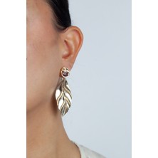 Liveyn Design Gold Yaprak Formlu Zarif Küpe