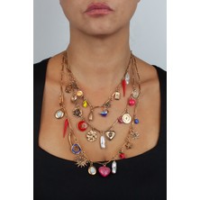 Liveyn Design Renkli Charm Katmanlı Gold 3’lü Kolye Seti