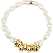 Liveyn Design Gold Detay Gerçek Doğal Su Incisi Bileklik