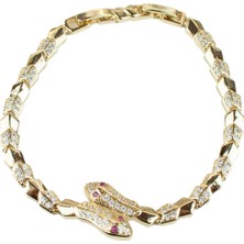 Liveyn Design Zirkon Işıltılı Yılan Form Gold Bileklik