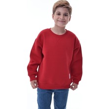 CQCQ Erkek Çocuk Kırmızı Şardonlu Sweatshirt – %100 Pamuk Rahat Kalıp 5-10 Yaş