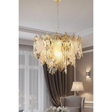 Ünal Aydınlatma Yaprak Gold 50 cm Kristal Yaprak Detaylı Modern Avize – Salon Oturma Odası
