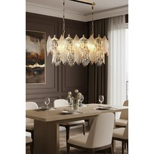 Ünal Aydınlatma Yaprak Gold 90 cm Kristal Yaprak Detaylı Modern Avize – Yemek Masası Salon