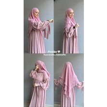 Yüsra Collection Papatya Nakışlı Liza Elbise ve Kısa Sufle 2 'li Takım