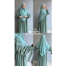 Yüsra Collection Papatya Nakışlı Liza Elbise ve Kısa Sufle 2 'li Takım