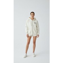 Giyim Dünyası Kadın Kapşonlu Fermuarlı Üç Ip Şardonlu Julia Sweatshirt Ekru