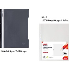 Siyah Telli Dosya Set 2 (10 Adet Siyah Telli Dosya + 100 Adet Poşet Dosya)