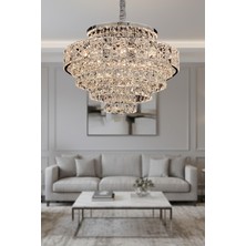 Ünal Aydınlatma Cristalin Krom 80 cm Kristal Taşlı Modern Avize – Salon ve Oturma Odası