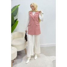 Tesettür Diyarı Cepli Düğmeli Buklet Astarsız Tesettür Yelek- Pembe