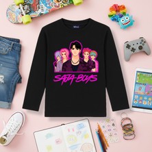 Mixxi Fashion Kpop Demon Hunters Saja Boys Uzun Kollu Baskılı Kız Çocuk Tişört (4-13 Yaş)
